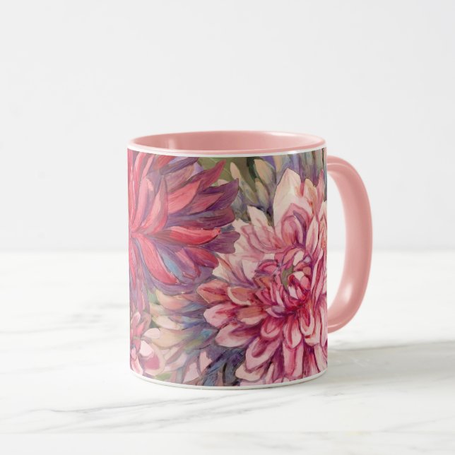 Tasse dahlias fleurs aquarelle (Devant droit)