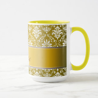 Tasse Damassé jaune de monogramme et blanche d'or
