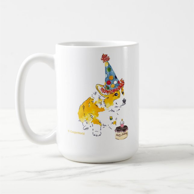 Tasse d'anniversaire de corgi de casquette de (Gauche)