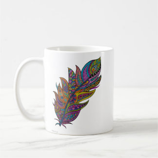 Tasse d'art bohème à plumes de mandala arc-en-ciel