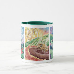 Tasse d'art d'aquarelle de pollinisateur
