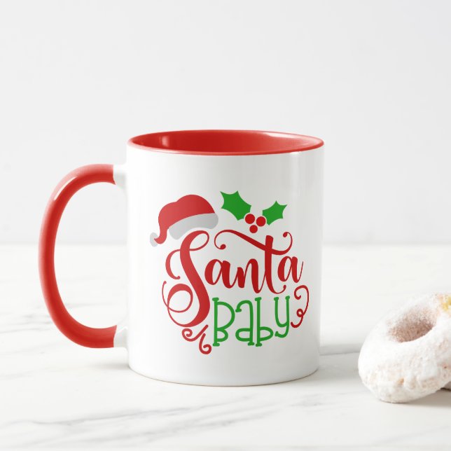 Tasse d'art de mot de Noël de bébé de Père Noël (Avec donut)