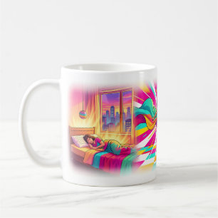 Tasse d'art pop de danse colorée au réveil