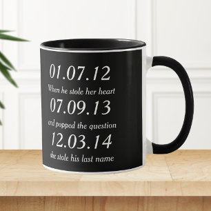 Tasse Dates d'anniversaire de mariage jalons romantiques