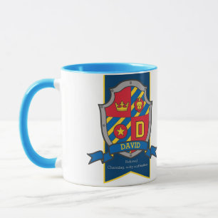 Tasse David chevalier bouclier rouge nom bleu signifiant