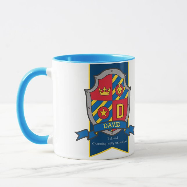 Tasse David chevalier bouclier rouge nom bleu signifiant (Gauche)