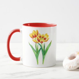 Tasse de bande dessinée Tulipes jaunes et rouges