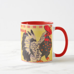 Tasse de bonjour en art de coq jaune rouge moderne