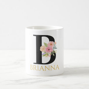 Tasse de café à monogramme floral aquarelle