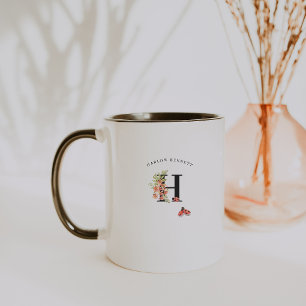 Tasse de café à monogramme floral aquarelle coccin