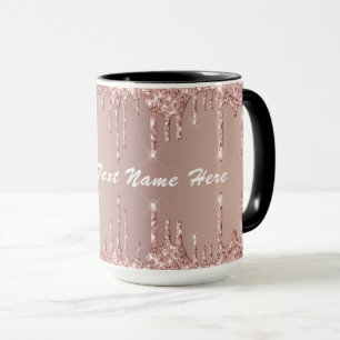 Tasse de café à paillettes en or rose avec texte p