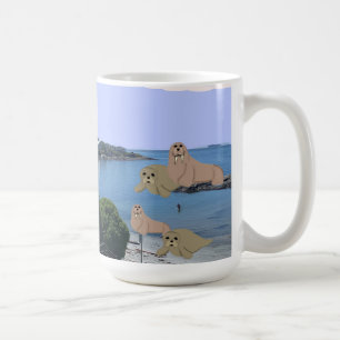 Tasse de café avec lions de mer et morses de dessi