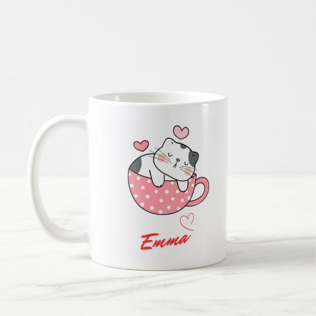 Tasse de café avec un chat mignon (Gauche)