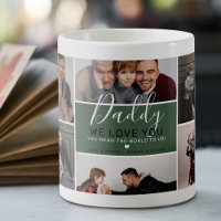 Tasse de café avec un collage de photos de papa mo