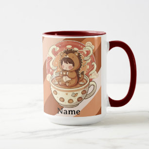 Tasse de café bicolore au hérisson esthétique