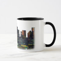 Tasse de café blanc avec l'horizon de Dallas le