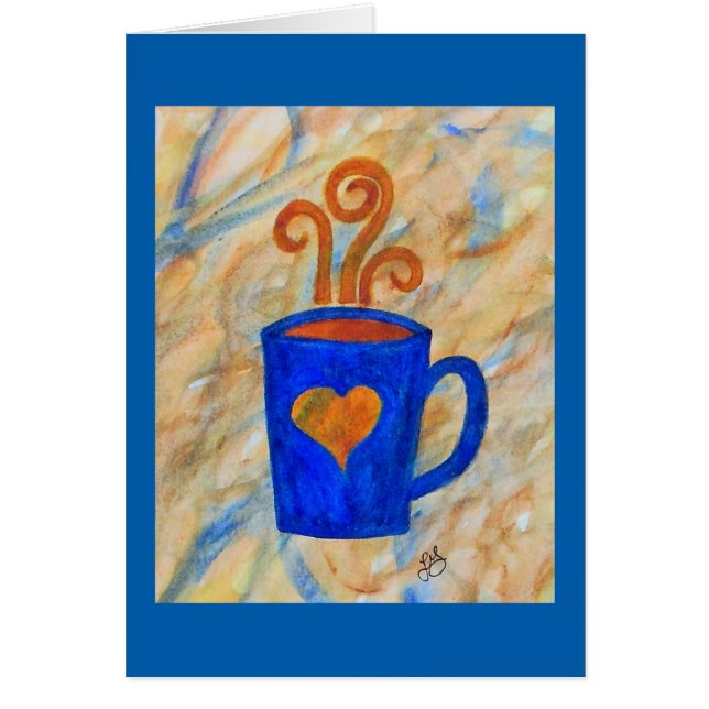 Tasse de café bleue avec l'aquarelle de coeur (Devant)