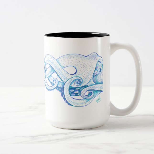 Tasse de café bleue de poulpe (Droit)