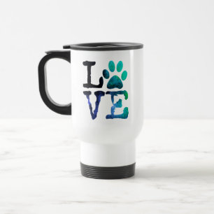 Tasse de café bleue et blanche d'empreinte de