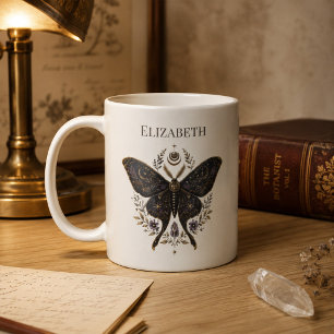 Tasse de café botanique sombre à motif papillon de