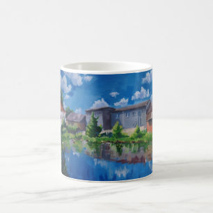 Tasse de café classique de lac de campagne panoram