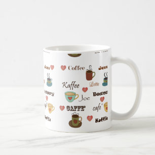 Tasse de café dans différentes langues