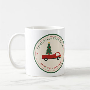 Tasse de café de la ferme de sapins de Noël camion