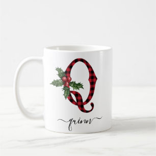 Tasse de café de Noël à monogramme Q à carreaux de