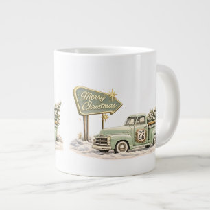 Tasse de café de Noël Route 66 vert sauge et or