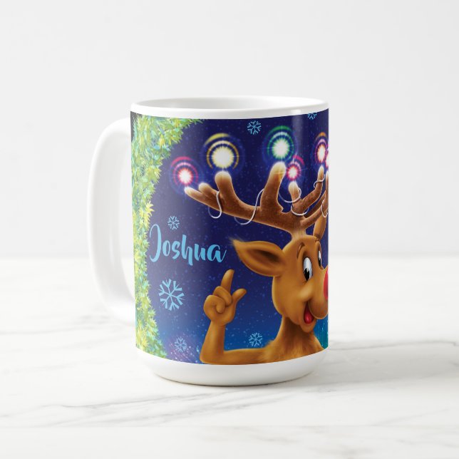 Tasse de café de Noël, Rudolph et lumières faits (Devant gauche)