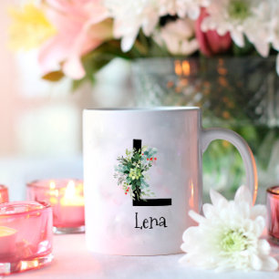 Tasse de café de retraite avec monogramme de fleur