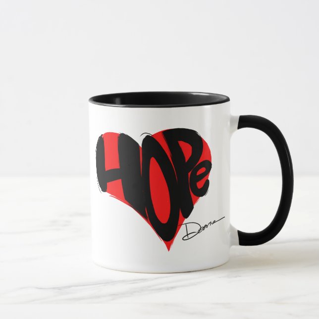 Tasse de café d'espoir. Rouge et noir.  Noir à (Droite)