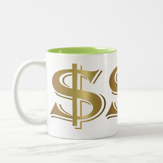 Tasse de café d'or géante de symbole dollar (Gauche)