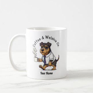 Tasse de café en costume d'affaires drôle de chien