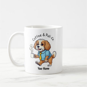 Tasse de café en costume d'affaires drôle de Puli