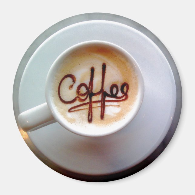 Tasse de café en latte et aimant de café soucoupe (Devant)