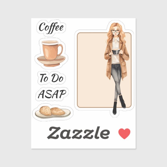 Tasse de café et autocollant plante fille (Feuille)