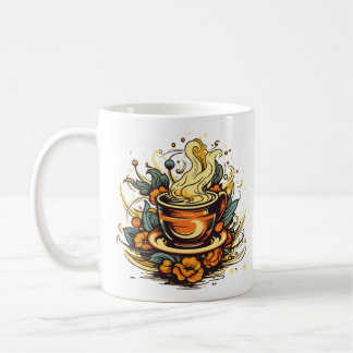Tasse de Café et Vapeur Florale