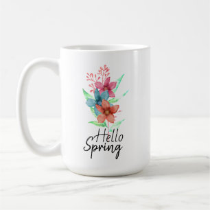 Tasse de café fleurs aquarelle Bonjour Printemps