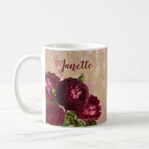 Tasse de café fleurs Roses de Bourgogne Rose