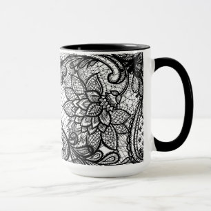 Tasse de café florale de la dentelle B&W