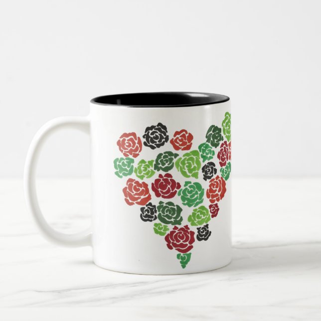 Tasse de café florale de roses verts et rouges (Gauche)