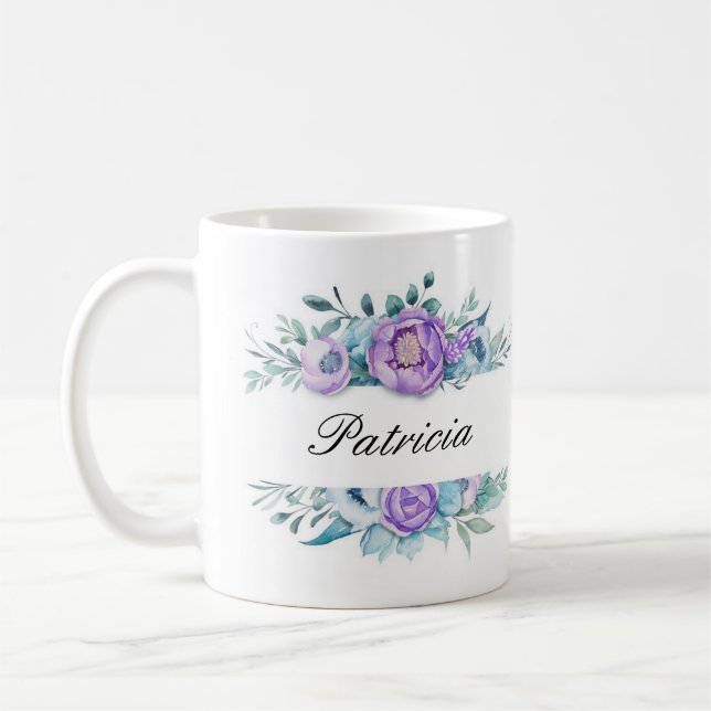 Tasse de café florale élégante de Monogramed (Gauche)