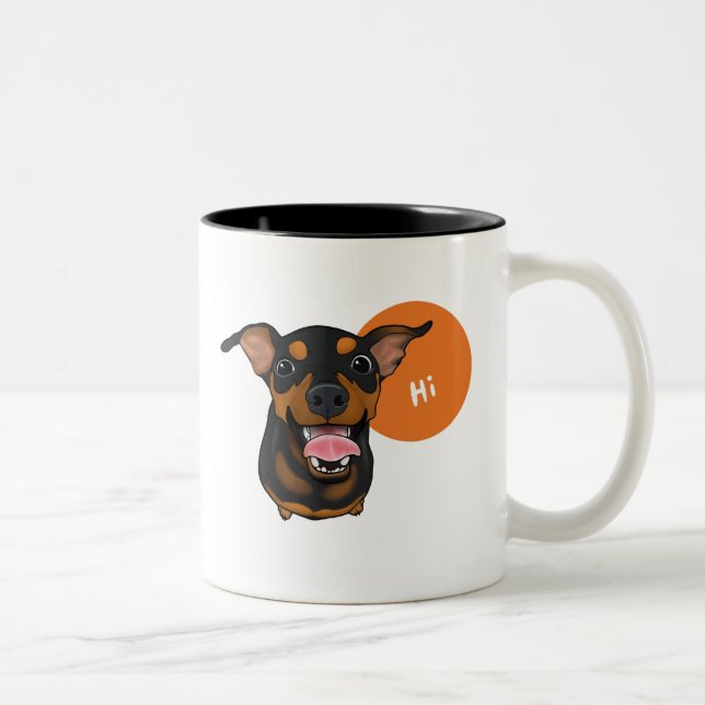 Tasse de café heureuse de chien de Pinscher (Droit)