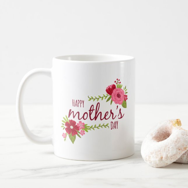 Tasse de café heureuse florale élégante du jour de (Avec donut)