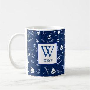 Tasse de café initiale bleu marine nautique