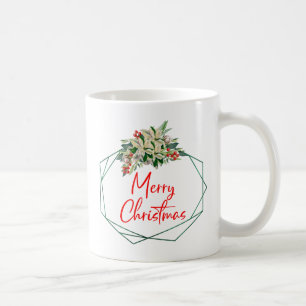Tasse de café Joyeux Noël à fleurs blanches et ver