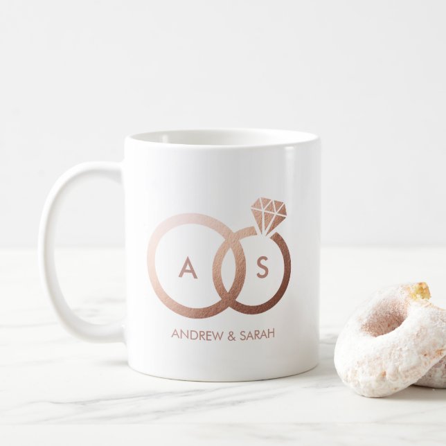 Tasse de café mignonne de mariage avec des anneaux (Avec donut)