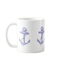 Tasse de café nautique bleue et blanche avec des