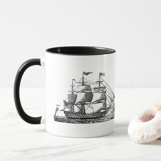 Tasse de café nostalgique de voilier vintage de (Avec donut)